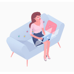 沙发上工作的女人