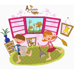 姐弟一起大扫除