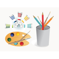 颜料工具和画笔矢量图