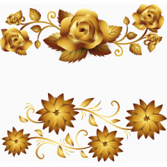 矢量手绘金色花朵装饰