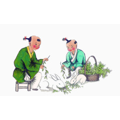 童趣喂小兔子