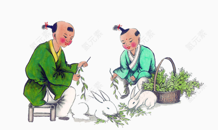 童趣喂小兔子