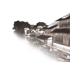 水墨古镇朦胧古建筑