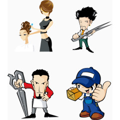 手绘卡通行业服务人员矢量图