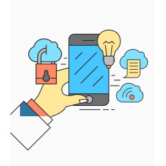 矢量手拿手机点击云数据传输