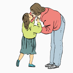 和妈妈接吻的小女孩