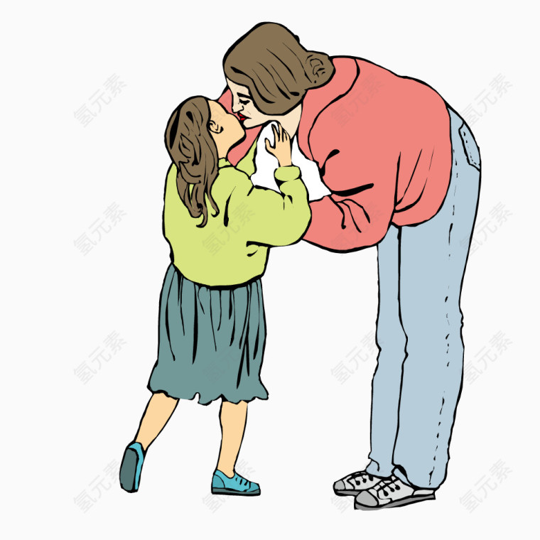 和妈妈接吻的小女孩