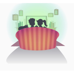 看电视的家庭剪影矢量素材