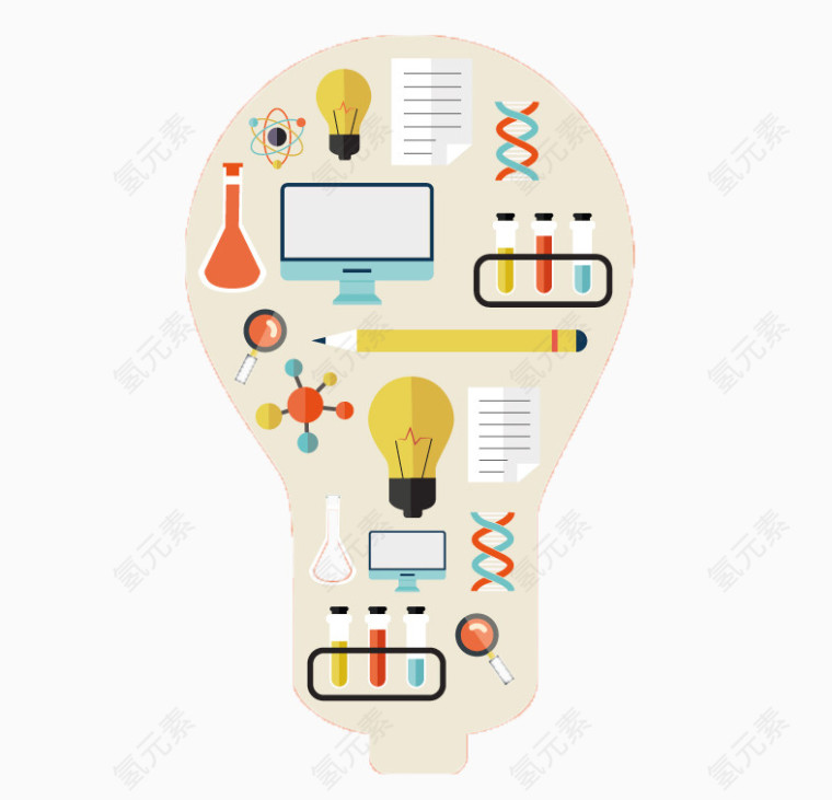 科学元素图标灯泡背景矢量素材