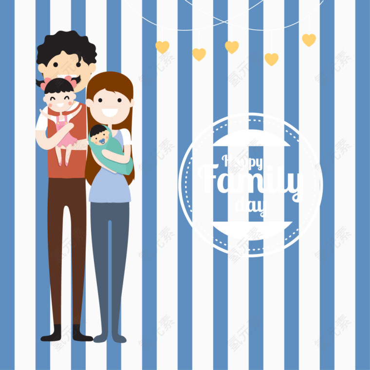 快乐四口之家贺卡矢量素材
