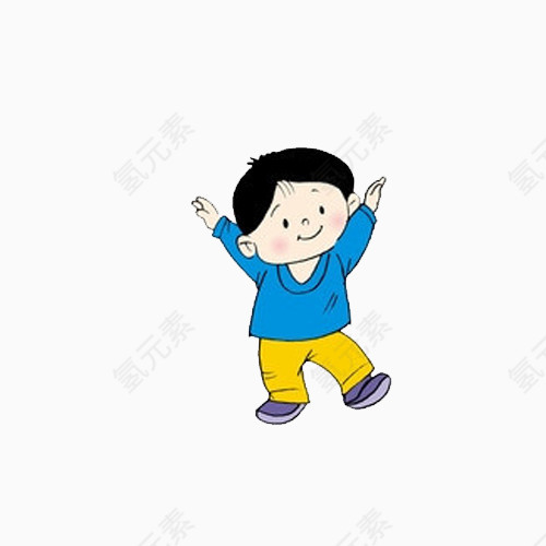 手绘卡通男孩蓝衣服锻炼素材