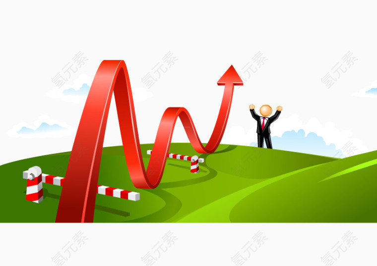 红色的箭头在草地上移动