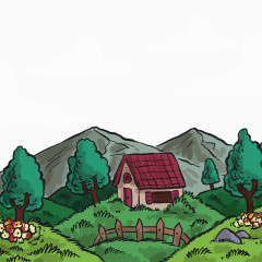 矢量水彩风景山水图