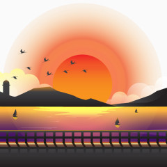 矢量元素可爱背景的夕阳与温暖的颜色