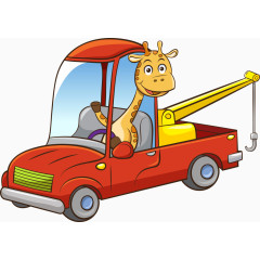 矢量卡通开吊车的长颈鹿