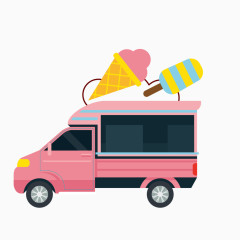 矢量红色卡通冰激凌卡车