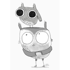 手绘灰白猫头鹰图