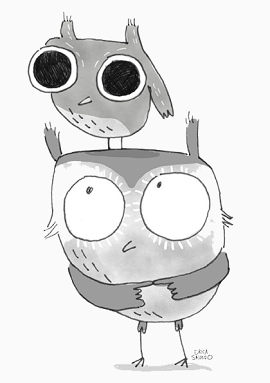 手绘灰白猫头鹰图