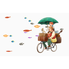 骑自行车的父子