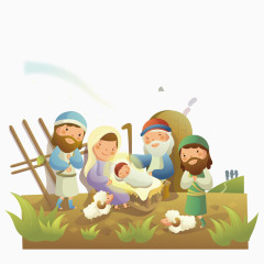 看着羊的一家人