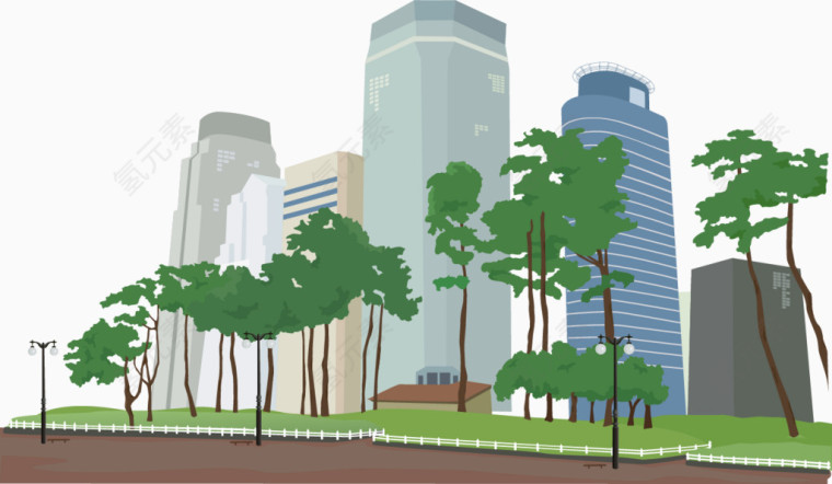 矢量手绘路边建筑