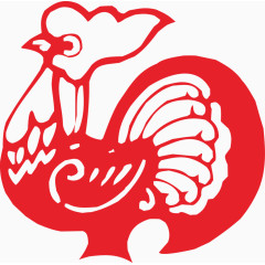 红色大公鸡剪纸图案装饰