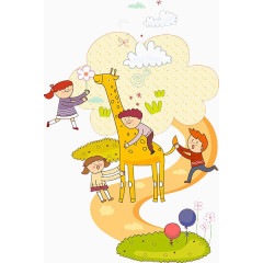 孩子和长颈鹿玩耍