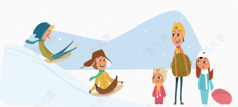 一家人滑雪快乐海报元素