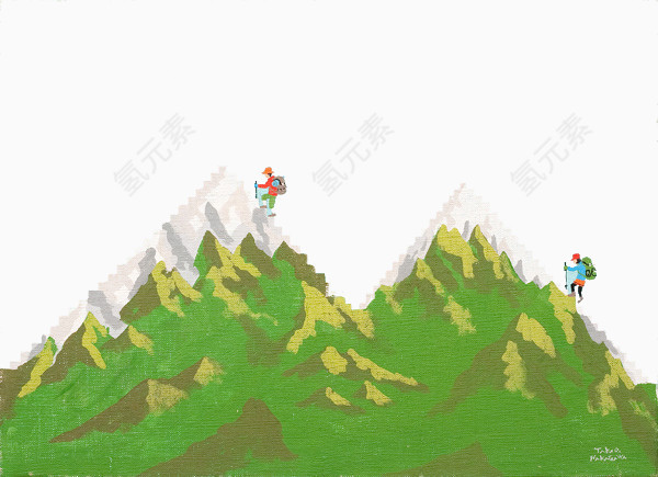 手绘人物爬山画像