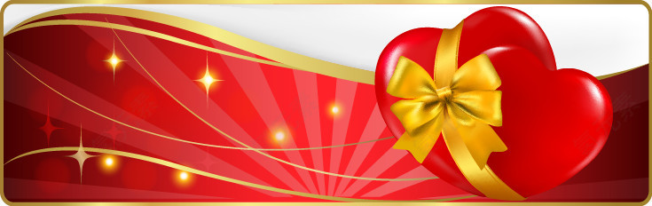 红色心形丝带图案