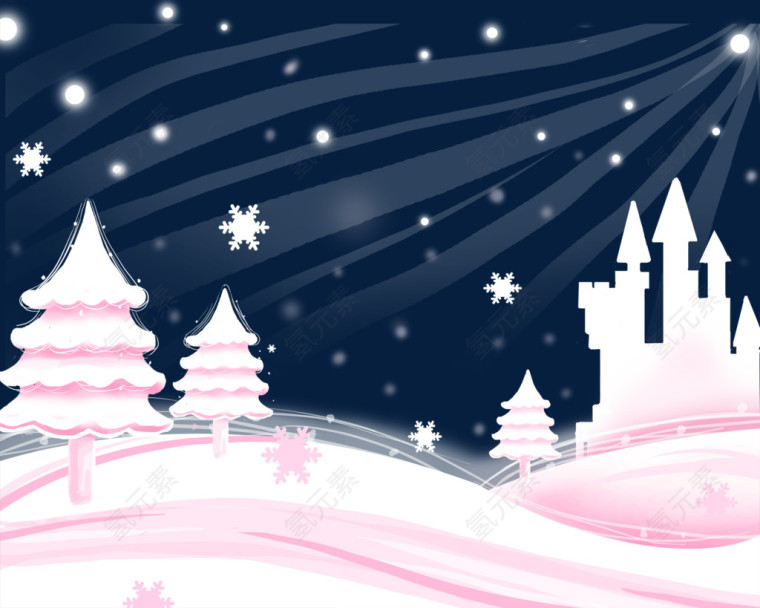 粉色可爱系雪地雪松装饰插画