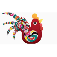 设计感彩色公鸡装饰图案免抠图