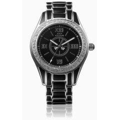 黑色ip电镀表链水晶黑色表盘手表