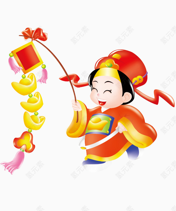 手提元宝的小财神矢量图