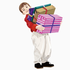 抱着礼物盒的小男孩