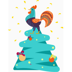 矢量手绘彩色大公鸡