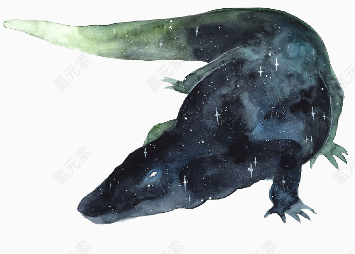 鳄鱼与星空手绘素材