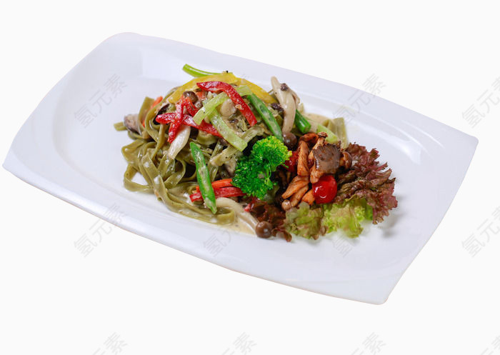 野菇时蔬白酱宽面