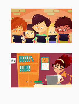 看书的孩子和工作的妈妈