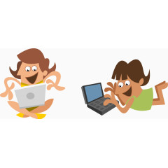 矢量玩电脑的女孩