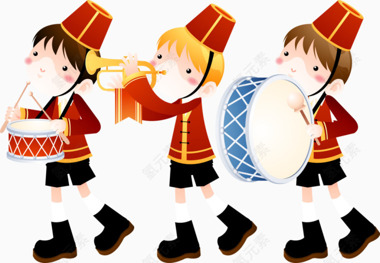 打鼓的卡通男孩