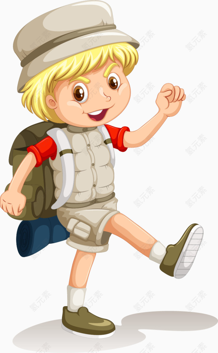 矢量手绘背书包的小孩子