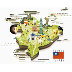 漂浮矢量扁平化台湾地貌旅游