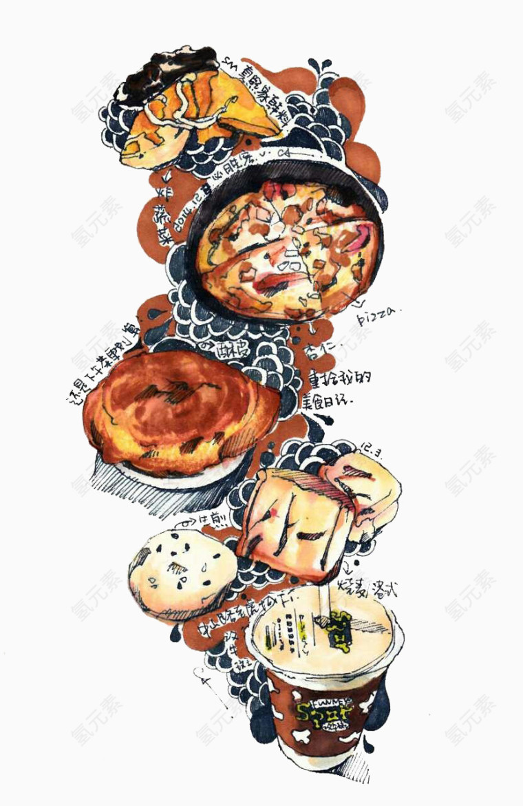 手绘美食日记插画