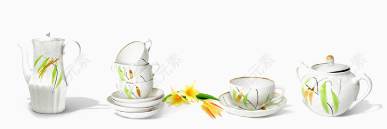 彩色茶杯和茶壶