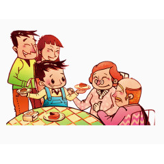 手绘吃饭的一家人 家庭盛宴