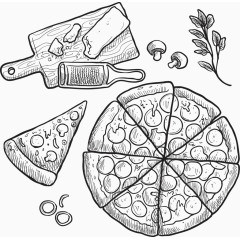 矢量手绘创意披萨蘑菇