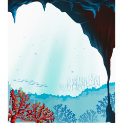 卡通手绘彩色海底世界海草