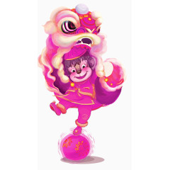 手绘舞狮子的小孩