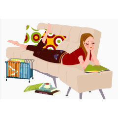 沙发上看书的女孩